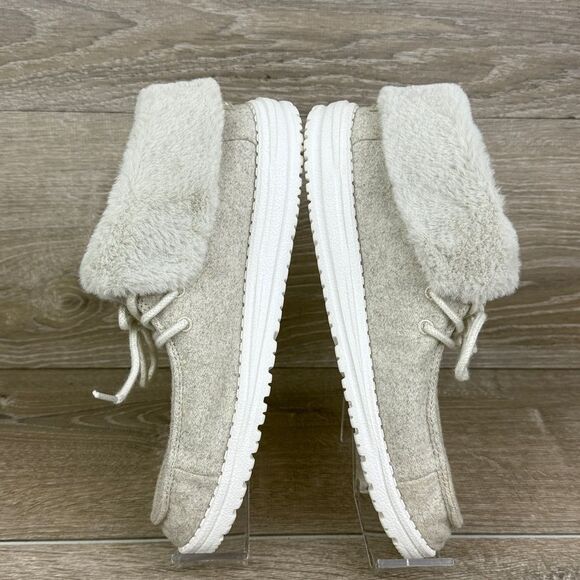 Hey Dude Britt Cream Mid Lace Up Women’s Sz 8 Faux Fur Lined Ankle Boots - Picture 9 of 10